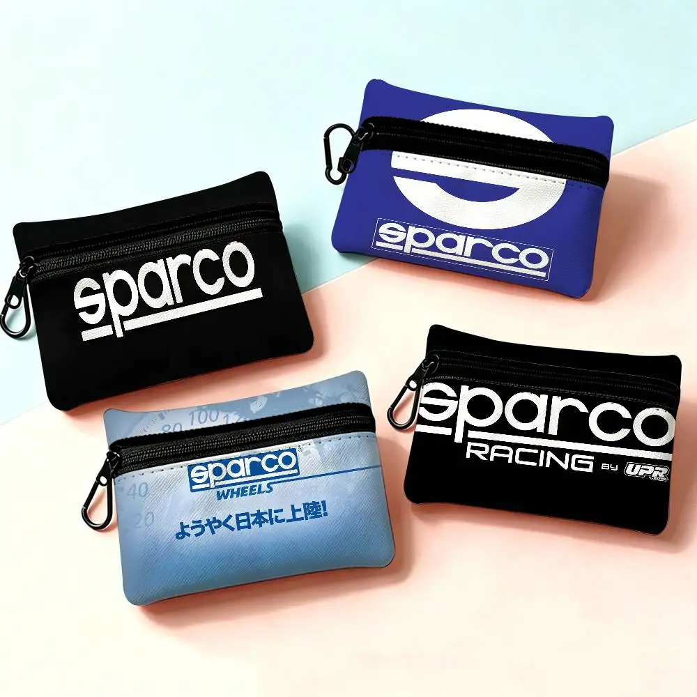 S-Sparcos Logo Oxford Fabric Mini Coin Wallet Smooth Zipper Hanging Design Multi-use Small Storage Bag For Travel