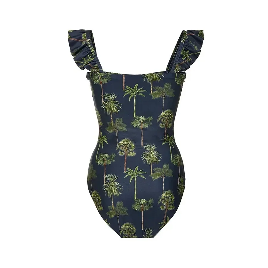 One-Piece Swimsuit Set for Women, Printed Swimsuit, European and American, French Retro to Cover the Belly, New