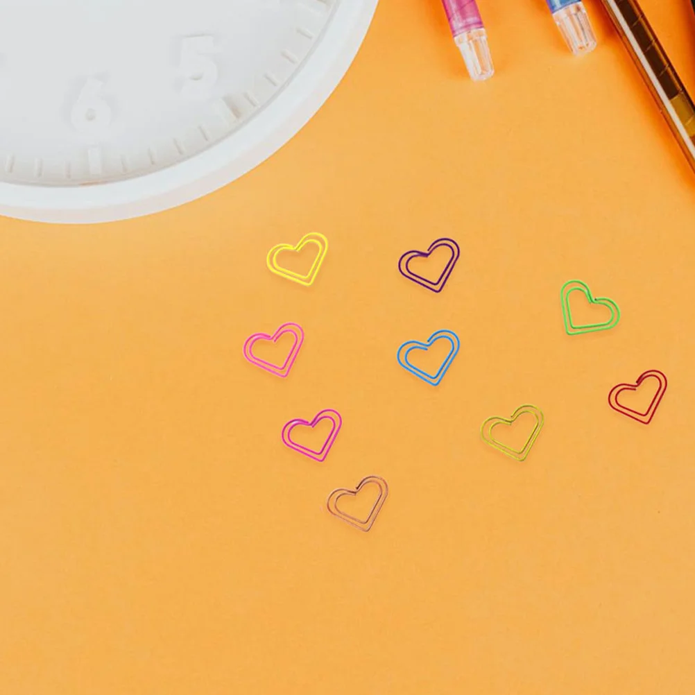 

150pcs Heart Shaped Paper Clips Metal Assorted Colors For Office School Home Organization Decorative Bookmark Fasteners