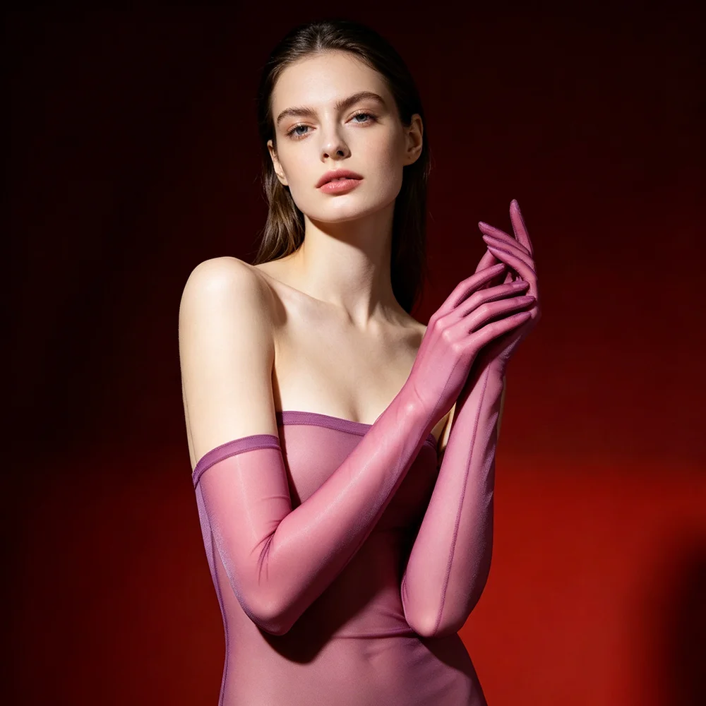Women'S Fashion Gloves - قفازات طويلة نسائية ضيقة وشفافة، ذات