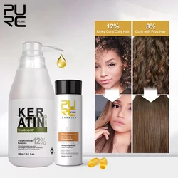 PURC 300ml Brazilian Keratin Hair Treatment & 100ml Purifying Shampoo Set Professional Straightening Repair Frizz Soft Hair Care