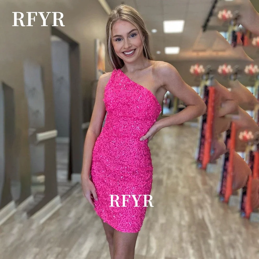 

RFYR Mini Prom Dress One Shoulder Prom Dress Sequins Formal Cocktail Gala Dress for Women مناسبة رسمية Customized