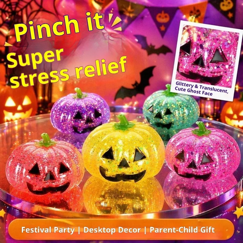 Multi‑Color Glitter Halloween Pumpkin Squishy, Maltose Texture Sensory Stress Release Decompression Prank Decor For Adult