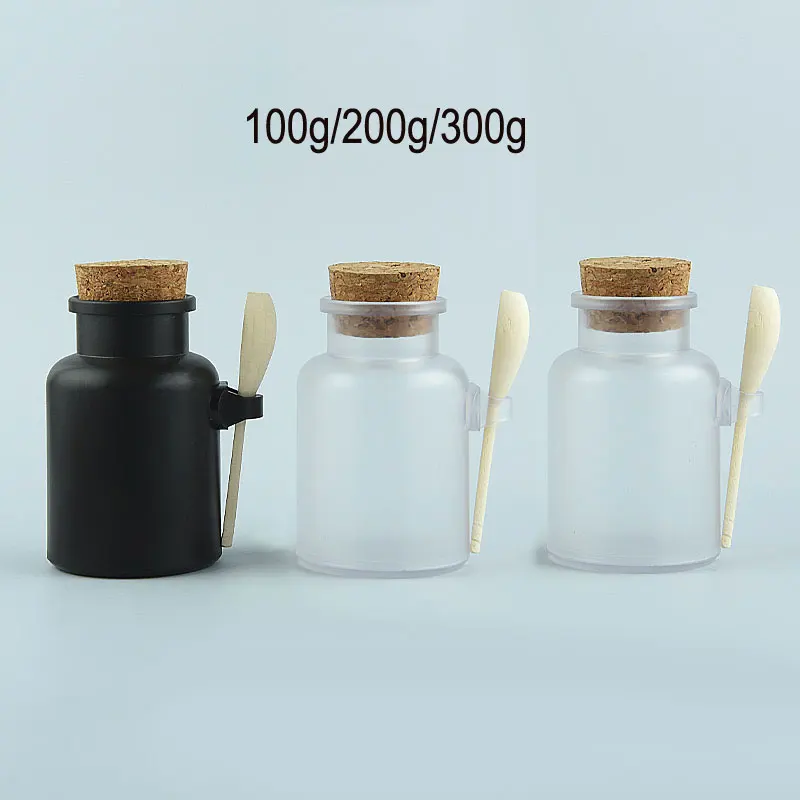 

5/10/20pcs 100/200/300/500g Square Empty Jar Scrub Pot Cork Spoon Container Bath Salt Jars Skin Care Refill Bottle Plastic Pot