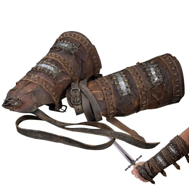 

Arm Guards Cosplay Steampunk Retro Knights Leather Battle Arm Guard Adjustable Long Style Bracers Medieval Armor Costume For Men
