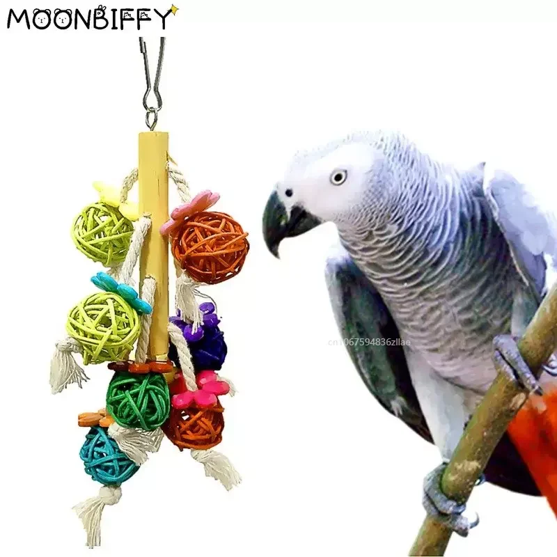 Parrot Toy Colurful Rattan Ball Chewing Hanging Bird Toy Parrot Nest  For A Wide Variety Of Large and Small Parrots and Birds