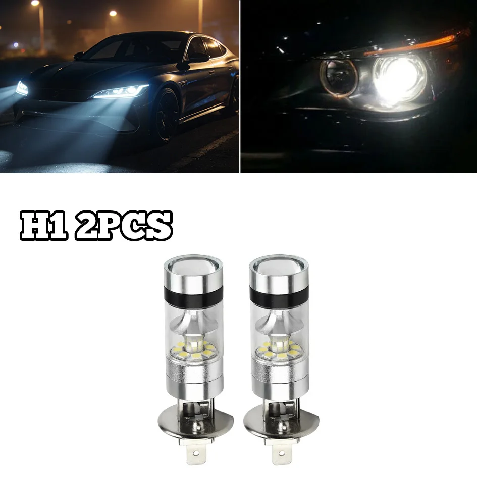 

Комплект из 2 светодиодных противотуманных фар H1, 100 Вт, мощные светодиоды 3030, передние противотуманные фары 2835, светодиодные лампы для автомобиля, светодиодные фары Canbus