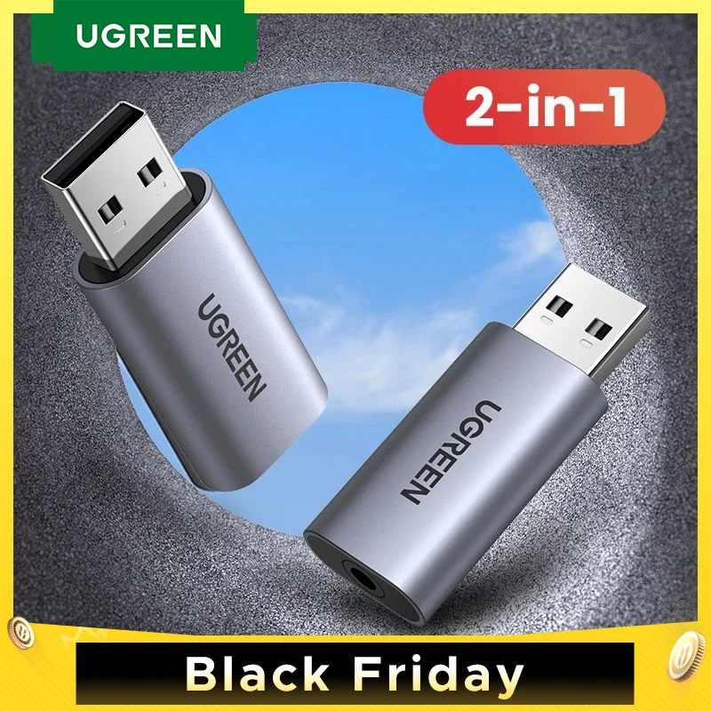 UGREEN USB 오디오 인터페이스 어댑터, USB 3.5mm 오디오 인터페이스, PC 노트북 PS5/4 TRRS(CTIA/OMTP) 알루미늄 금속 쉘