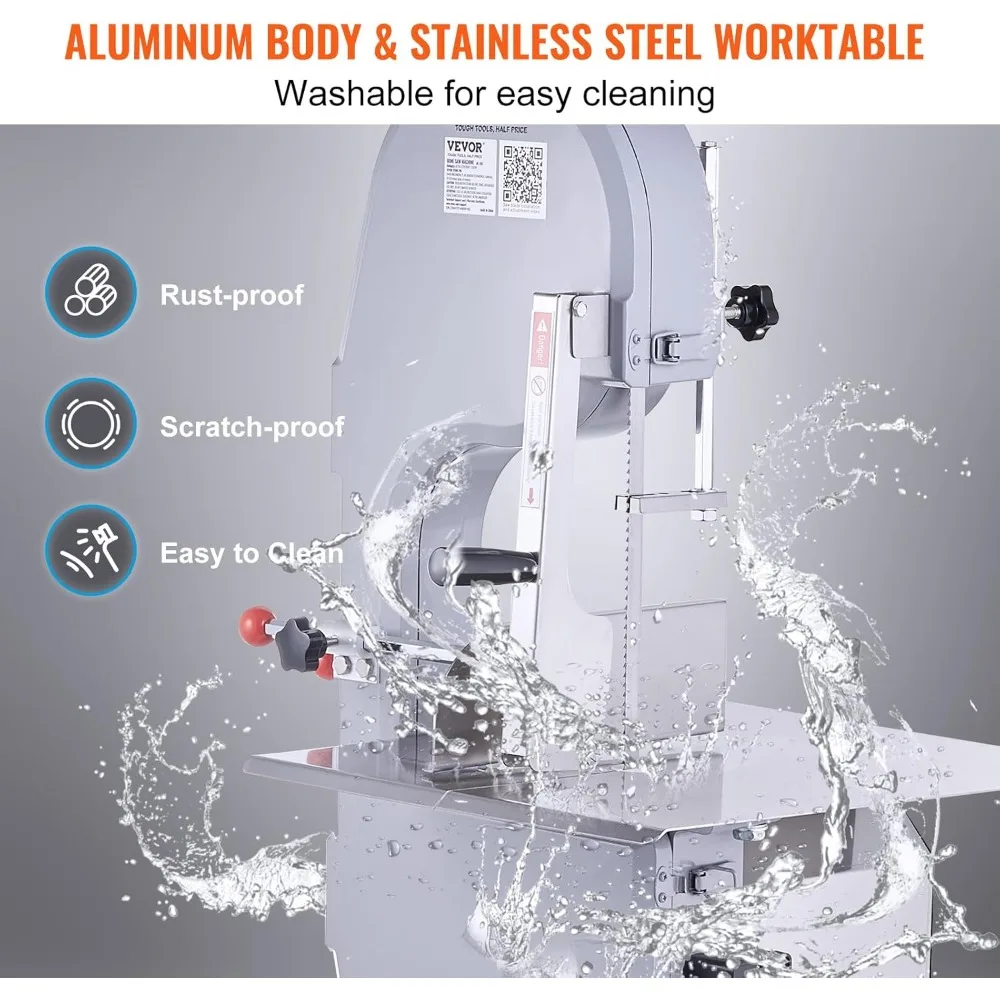 Máquina elétrica de serra de carne de aço inoxidável 1100W, equipamento de serra de osso de bancada, área de trabalho 19,3x15, corte de 0,16-7,9 polegadas