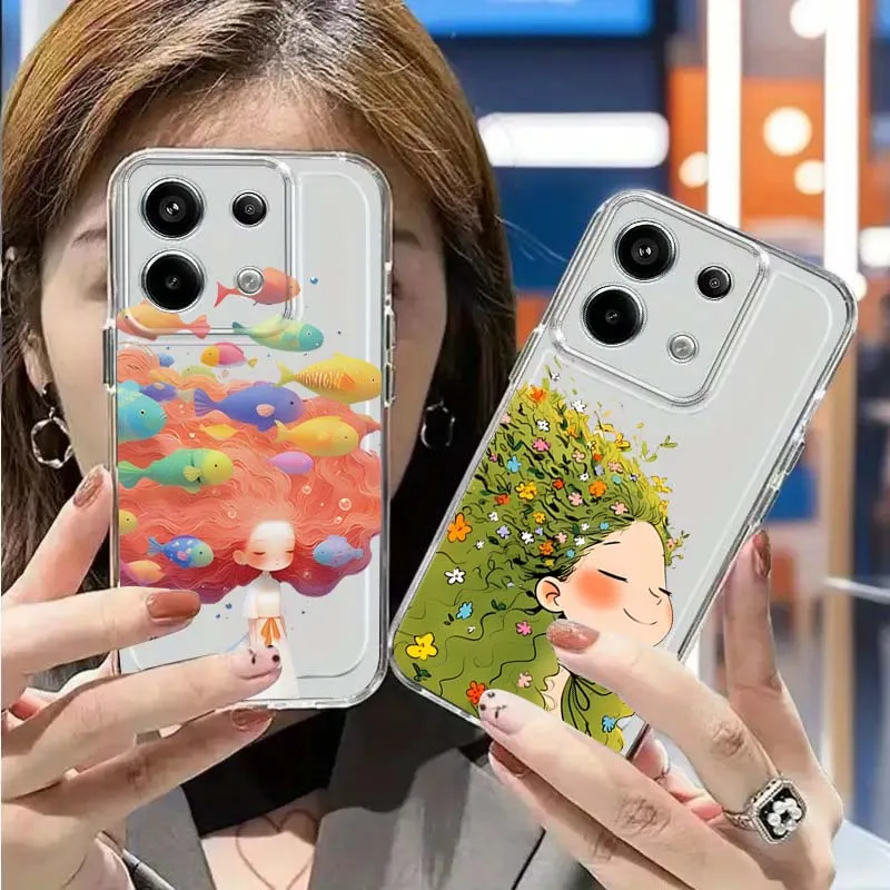 

Cartoon Cute Girl Anime For Xiaomi Mi Poco F2 F3 F4 F5 F6 X5 X6 X7 Pro TPU Protection Transparent Phone Case