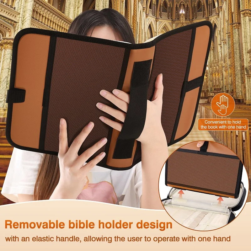 Bible Case with Holder, Bible Cover for Women, Large Bible Bag with Shoulder Strap, Leather Bible Study Bag, Christian Gifts image 2