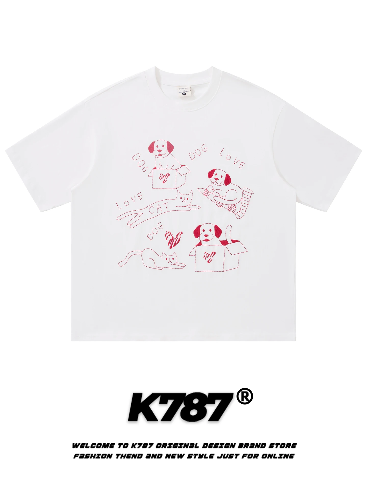 

Футболка K787 в американском повседневном стиле для мужчин и женщин, свободного кроя, летняя, для пар, из хлопка, молодежная, популярная модель