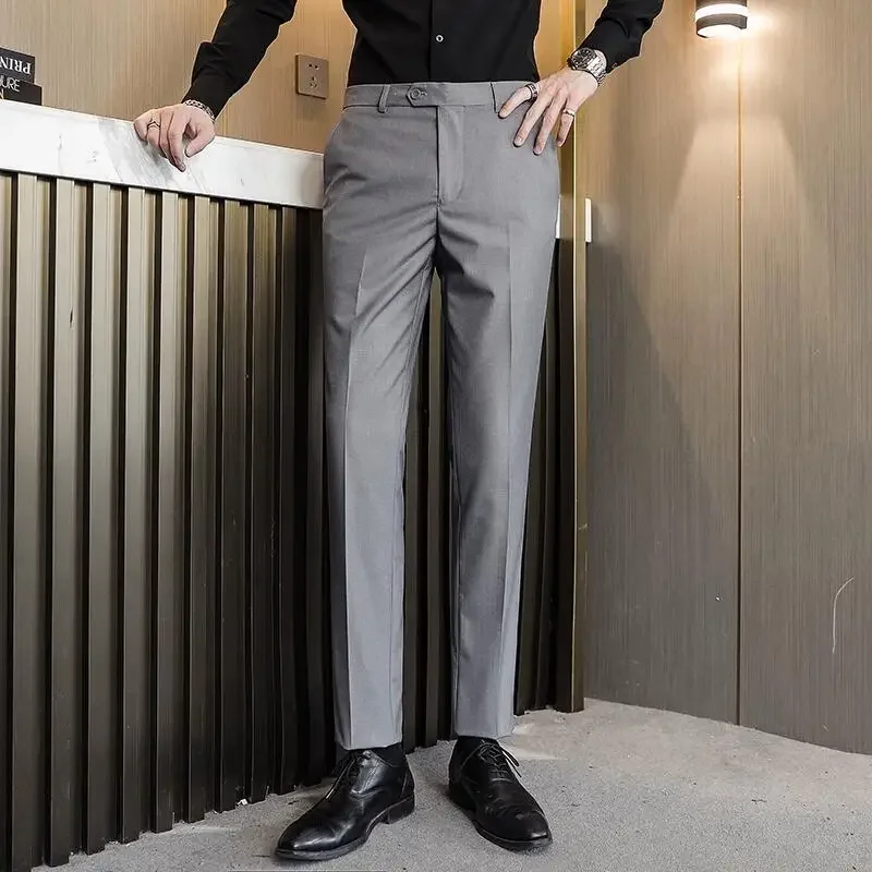 19 Colors High Quality Men\'s Solid Slim Fit Suit Pants Fashion Business Formal Men Wedding Social Party Trousers Plus Size 6XL-M