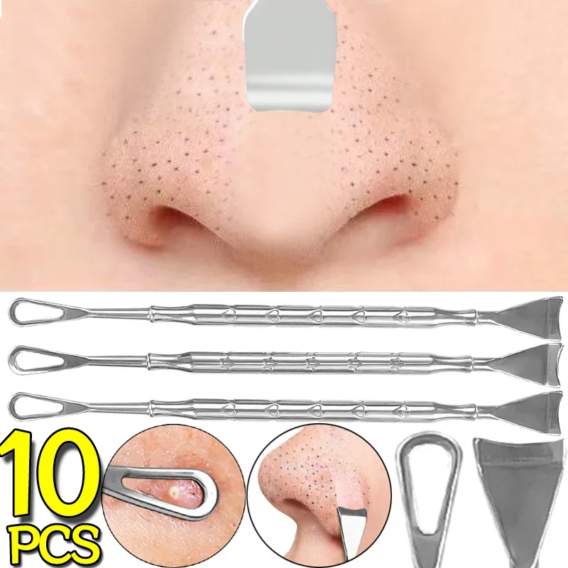 Stainless Steel Blackhead Acne Push Double-Headed Acne Needle Face Scraping Cleaning Flat Pusher Dead Skin Removal Nasal Pusher