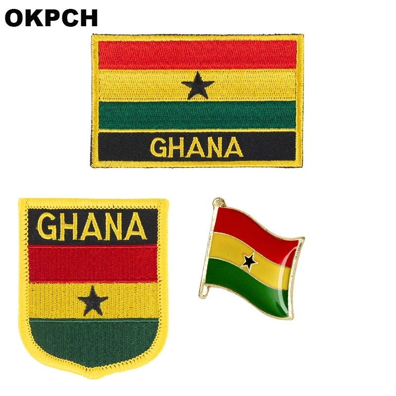 

Ghana National Flag Embroidered Iron on Patches for Clothing Metal badges PT0130-3