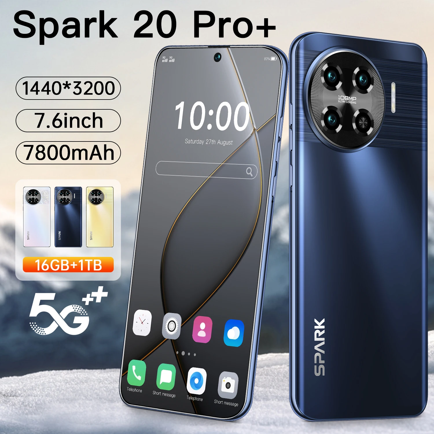 

2025 Original global version Spark 20 Pro smartphone 5g 7.6inch HD screen Snapdragon Android 108MP Camera Cell Phone celular