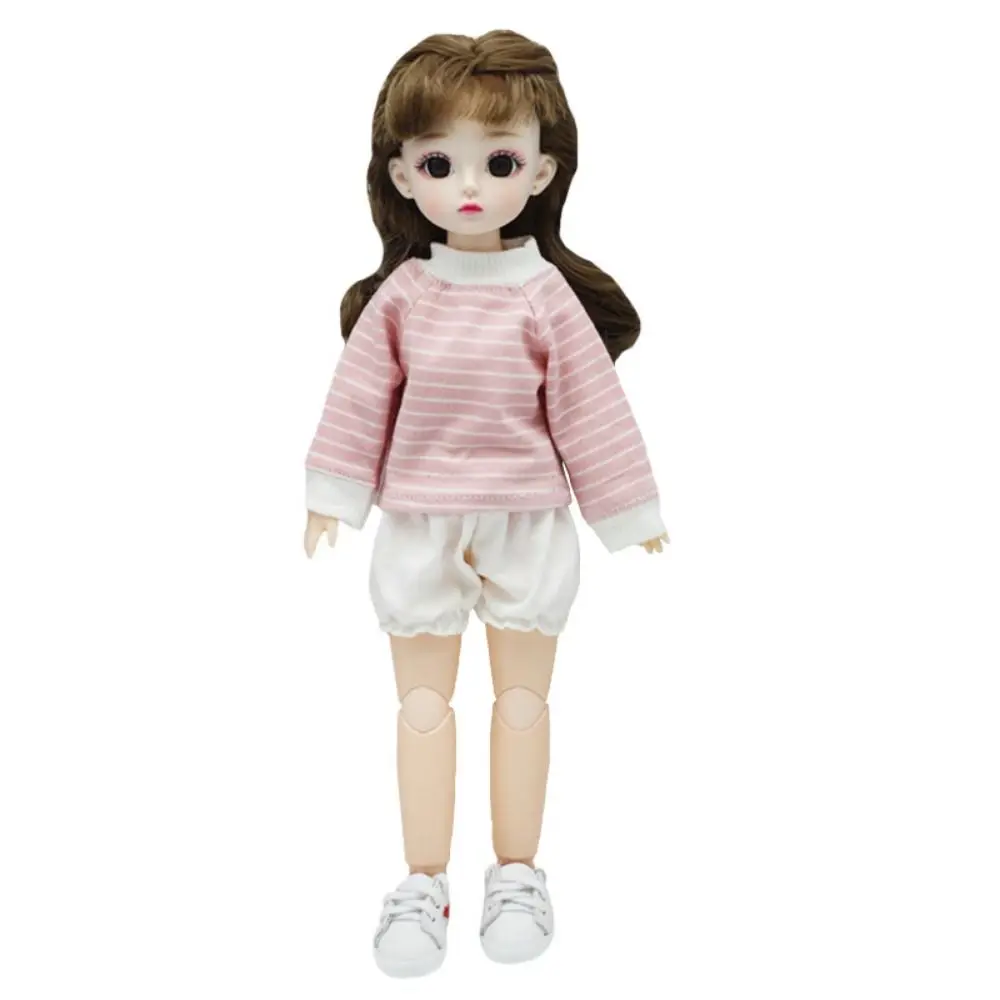 Cute Striped 1/6 BJD Doll Clothes Rainbow Hoodies Fat Doll T-shirt Tops Back Pasting DIY Dress Up 30cm Doll Clothes in Summer