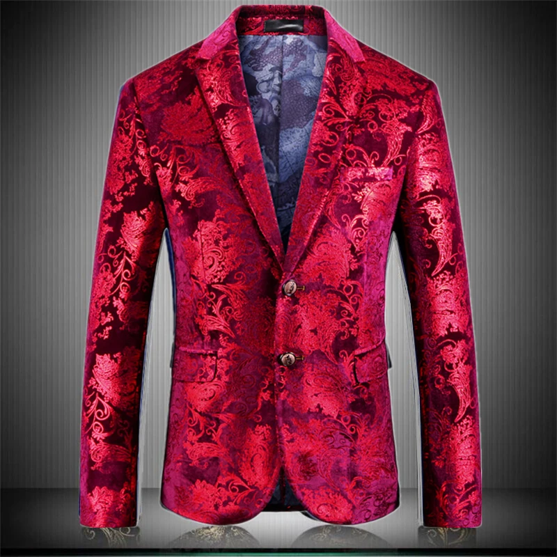 Brand 2023 New Tide Mens Fashion Print Blazer Design Plus Size Hip Hot Casual Male Slim Fit Suit Jacket Singer Costume