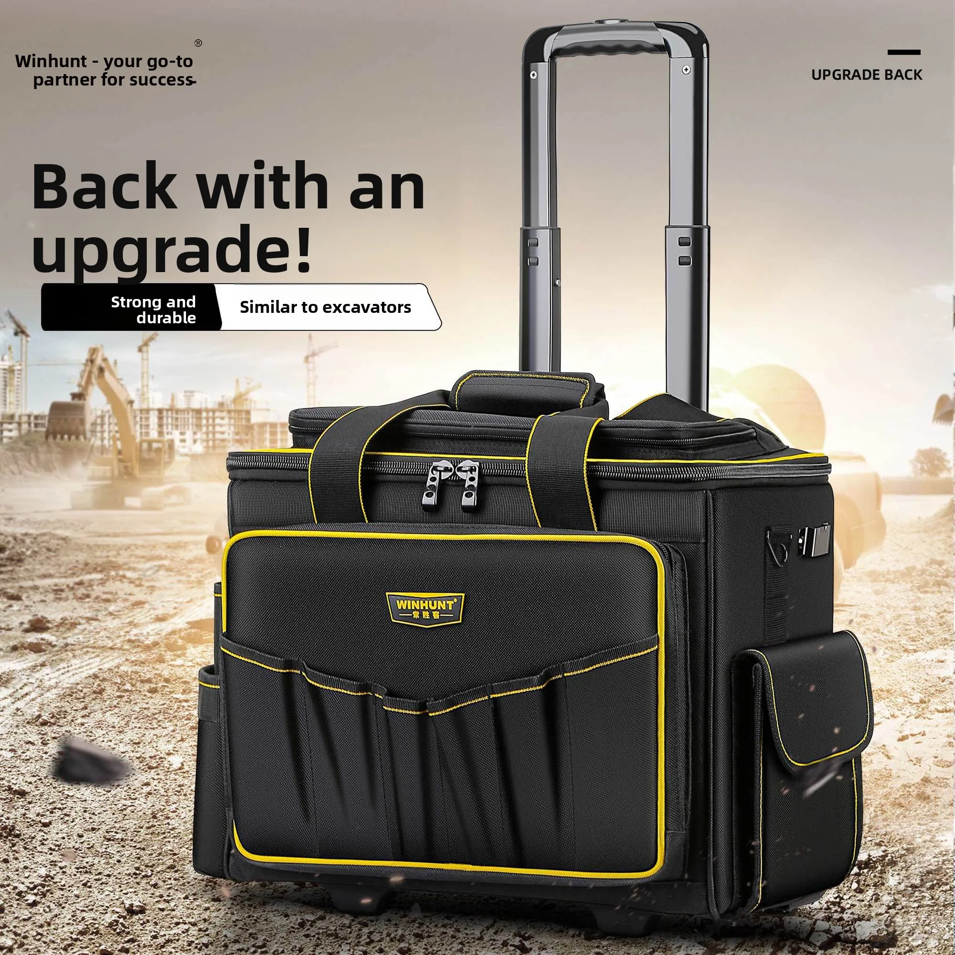 Rolling Tool Case with Wheels and Telescopic Handle, Multi Pocket Tool Box Organizer for Hand Tools, Electrician Kit, Car Trunk