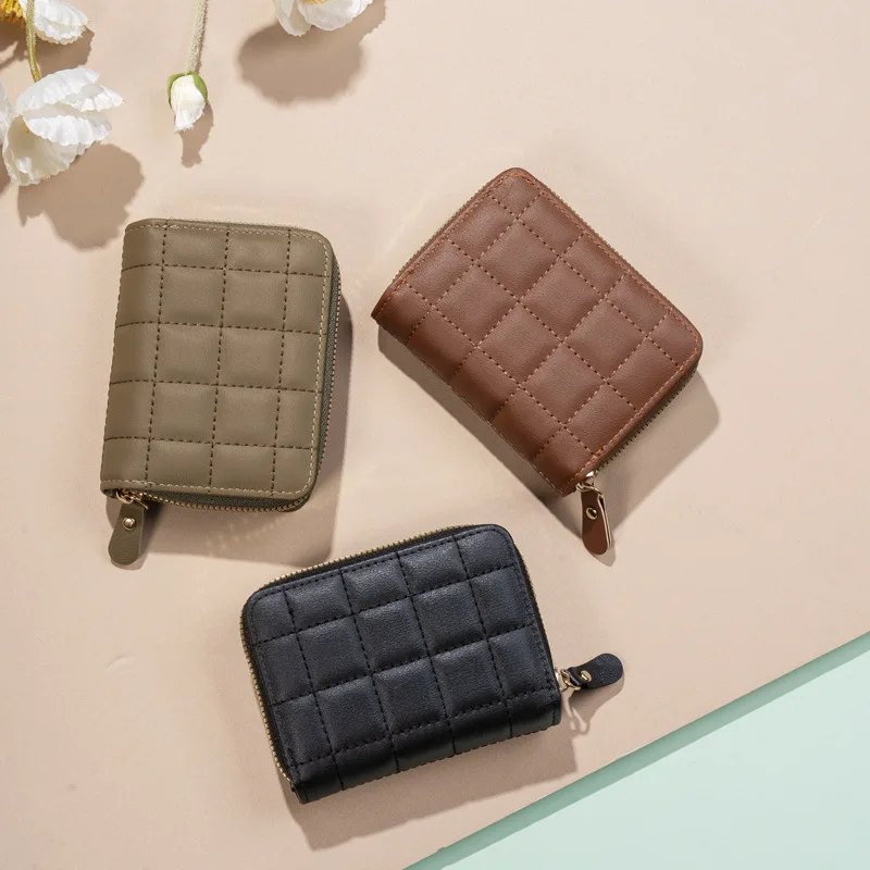 

Женский модный кошелек-портмоне 2026 с молнией, отделением для мелочи, из искусственной кожи, в клетку, милый мини-кошелек для карт