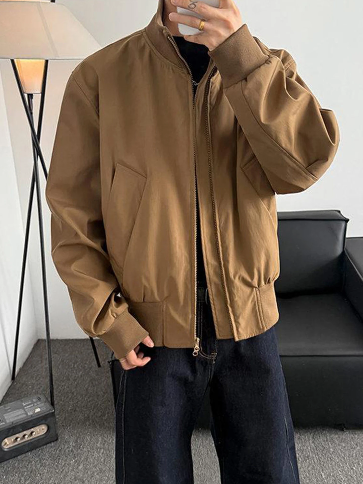 

American Sle Workwear Flight Jaet Men's ort Baseball Coat Double Zipper Cleanfit Spring 2026 Casual Loose Fit Polyester...