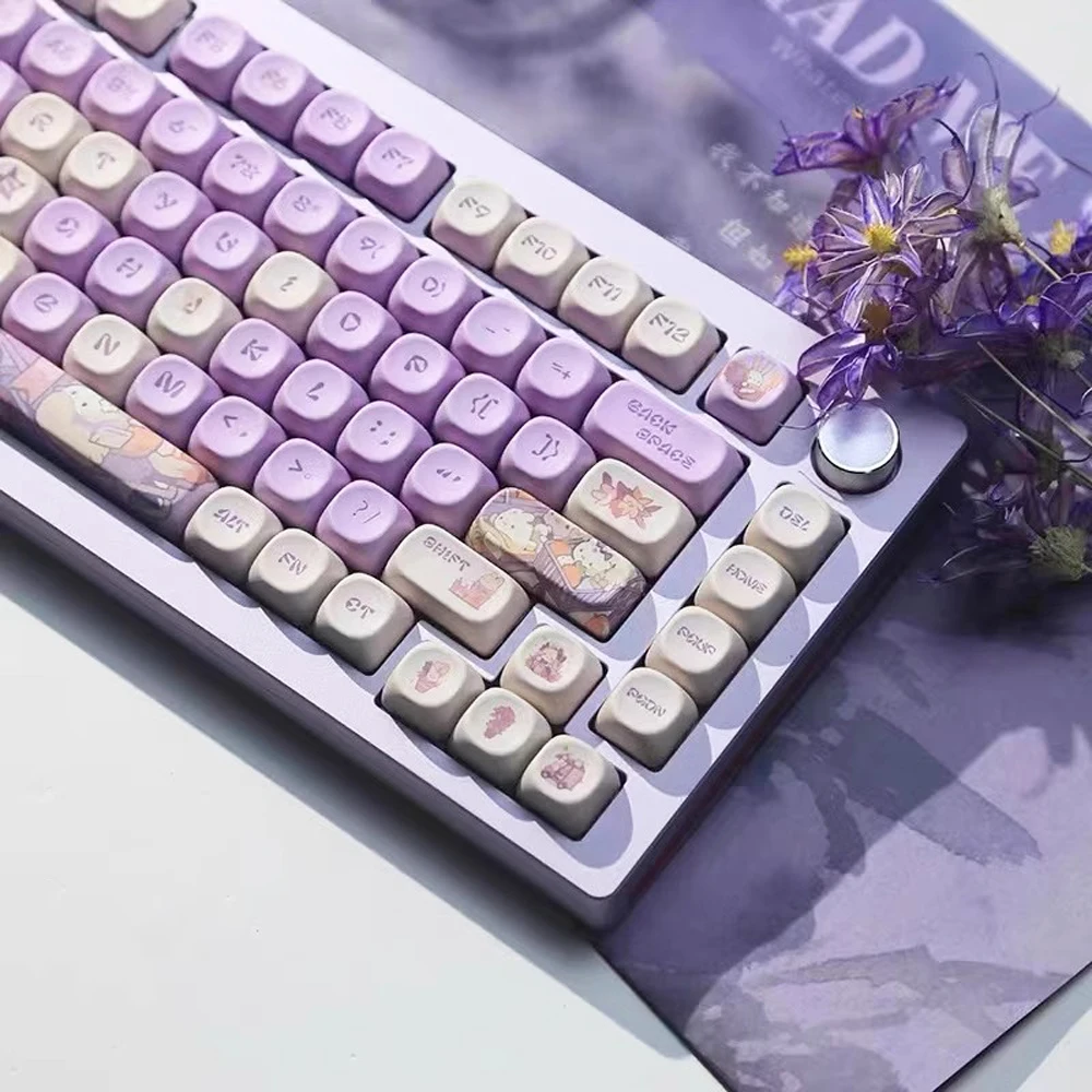

132 Key Cute Purple Rabbit Theme Keycap Cute Keycap MOA Profile PBT Dye Sublimation Custom Keycap For Mechanical Keyboard Keycap