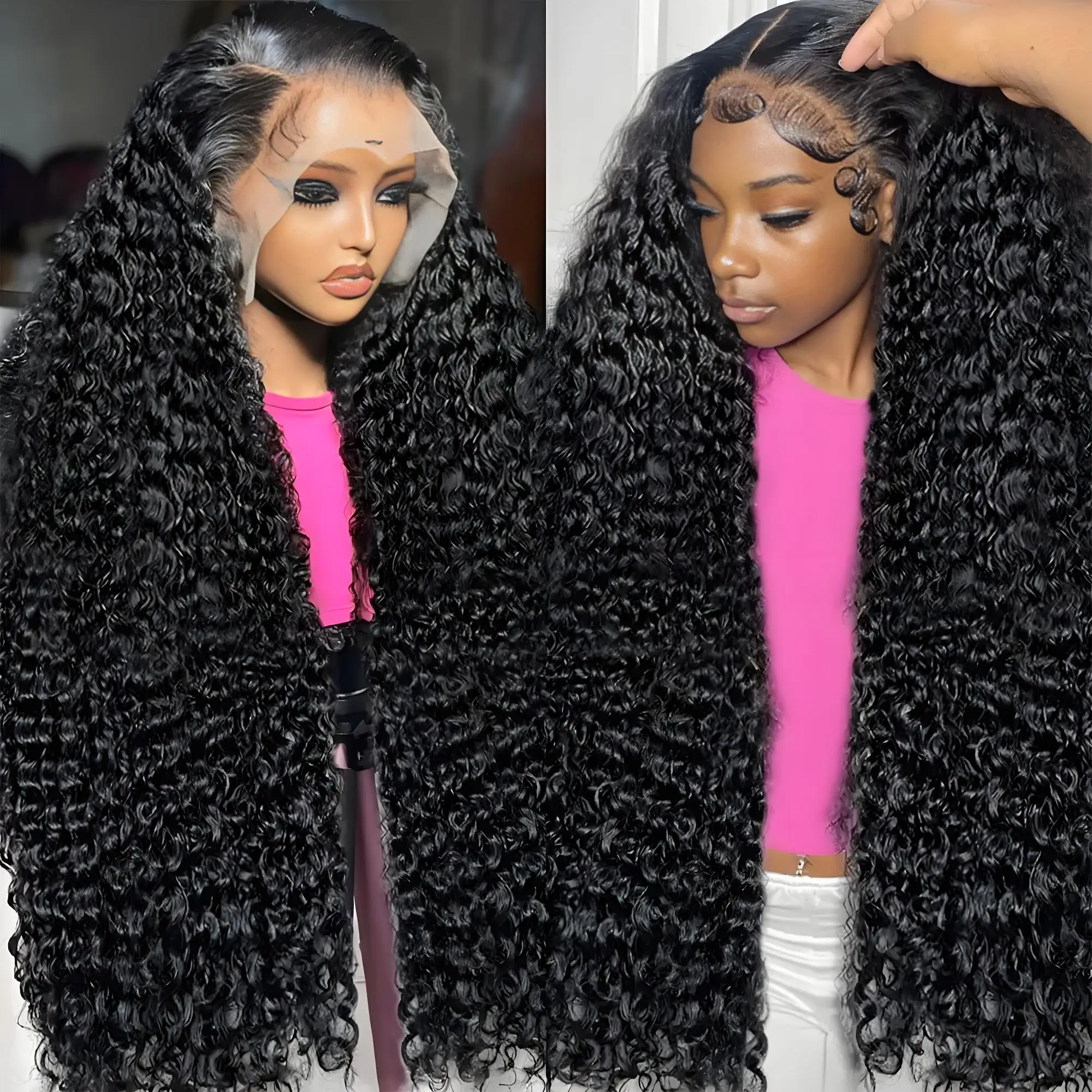 50 52 Inches Long Deep Wave 13x4 13x6 HD Lace Front Wigs Human Hair Natural Black Wigs For Women