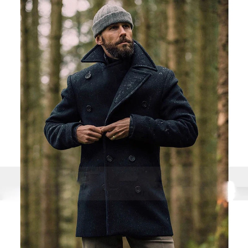 

Double Breasted Men's Woolen Only Jacket Coat Casual Warm Wool Jaqueta Masculina Versatile Winter Coat