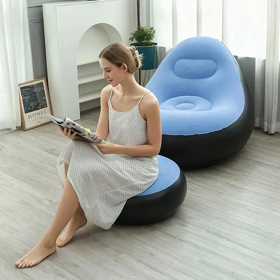 1pc stylish and convenient inflatable sofa with footstool combination, single casual lounge chair image 5