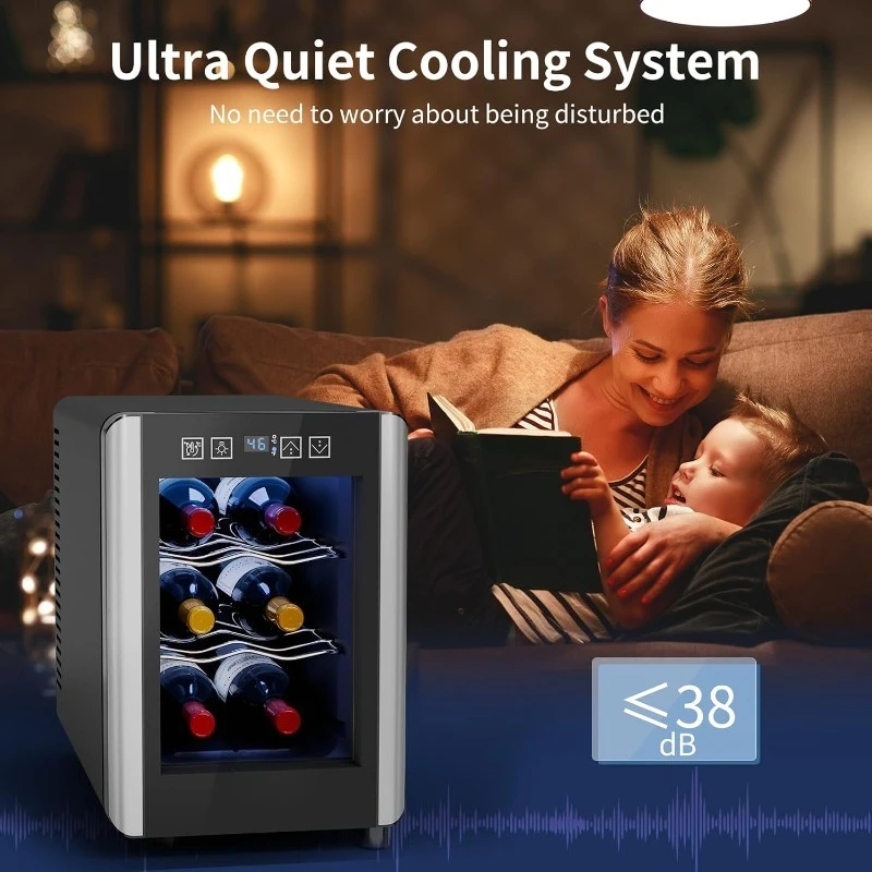 6 Bottle Wine Cooler, Wine Fridge Small with Digital Temperature Control, 46-65℉, Countertop Wine Cooler Refrigerator