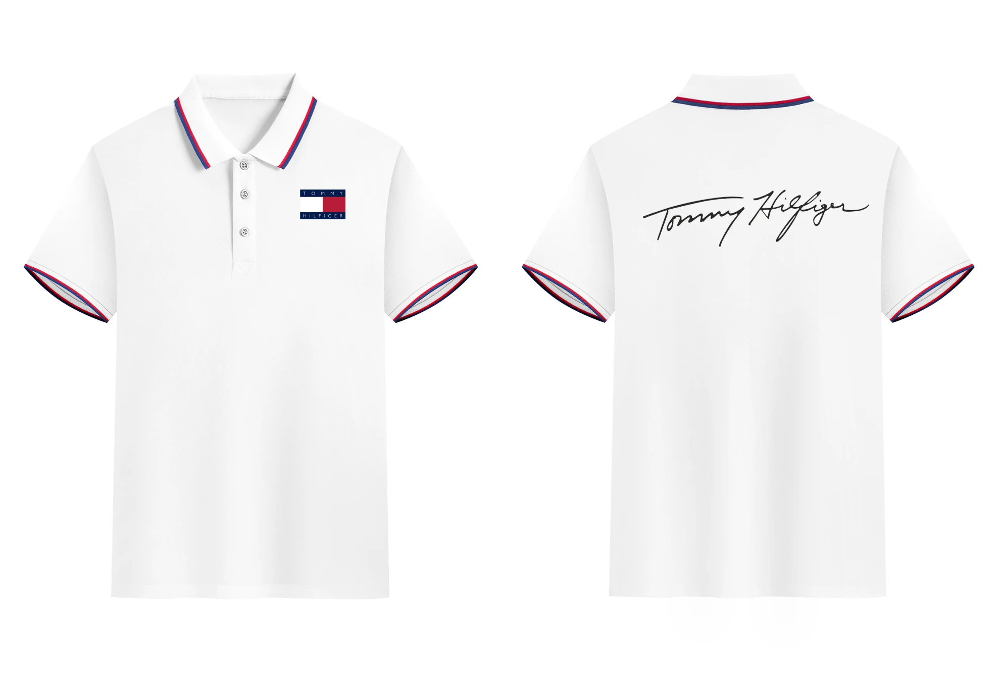 

2025 New Men‘s Summer Tommy Hilfiger 100% Cotton Motorcycle Classic Polo Shirt Print Button Lapel Super Large Casual Polo Shirt