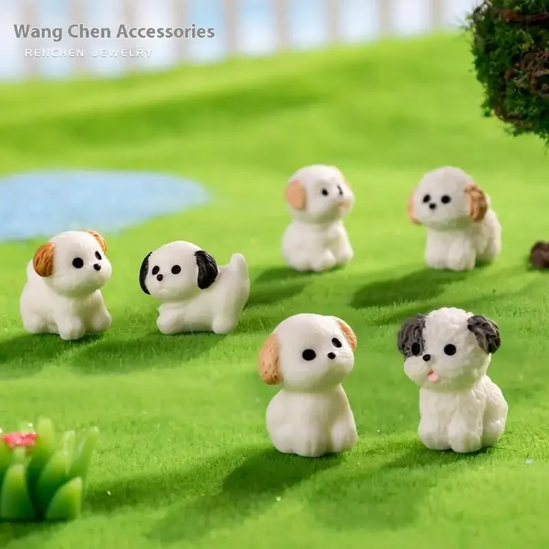5Pcs Dollhouse Miniature Puppy Fairy Garden Decoration Kawaii Resin Cartoon Animal White Dog For Doll House Decor Toys Gift