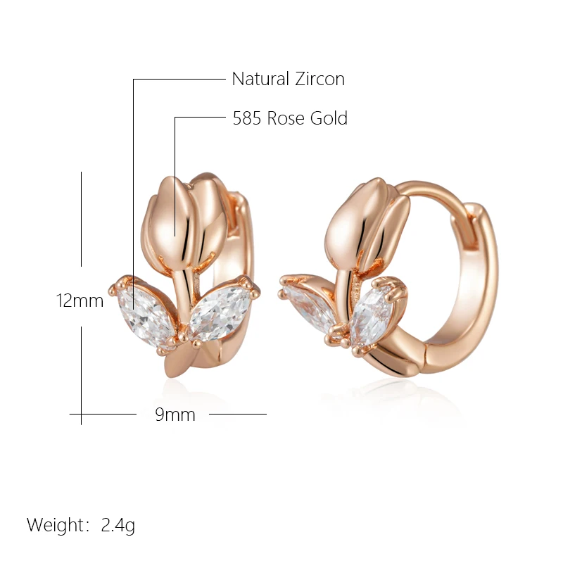 Kinel Hot 585 Rose Gold Color Drop Earrings For Women Shiny Natural Zircon Accessories Daily Child Jewelry Christmas Gifts