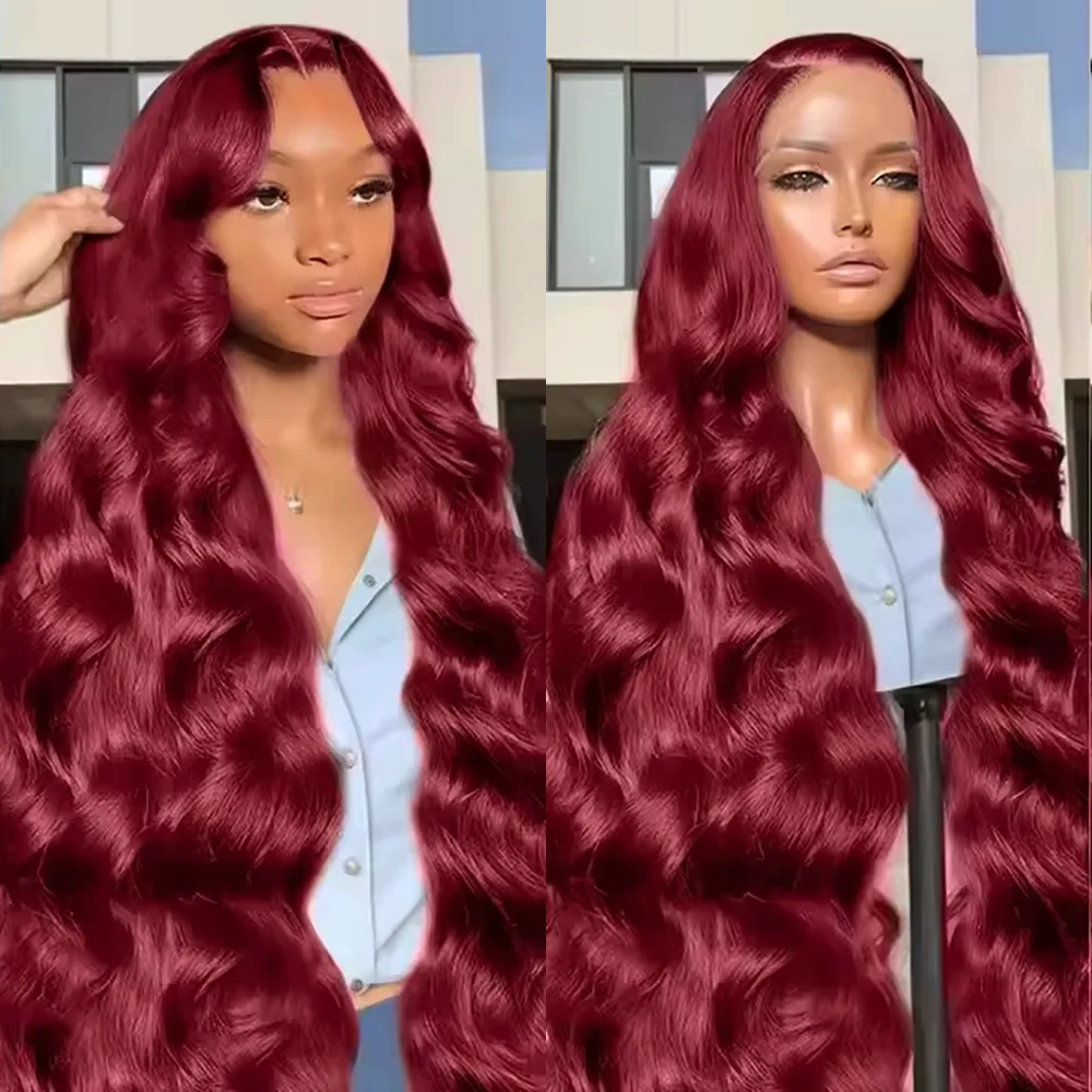 

99J Burgundy Lace Frontal Wig 13x6 Body Wave Lace Front Wig HD Lace Frontal Wig Human Hair Pre Plucked 99j Red Color 200 Density