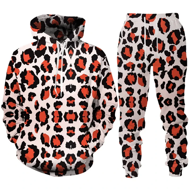 Kids Sweatshirts Set 3D Print Spotted leopard Boys Girls Hoodie +Pants Two Piece Loose Long Sleeve Pullover Sweatshirt Clothing