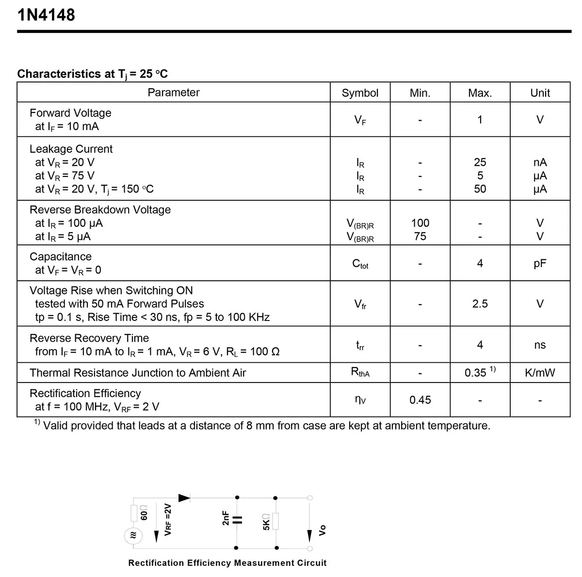 1N4148 Small Signal Fast Switching Diodes High-Speed Axial 200mA 100V DO-35 (DO-204AH) IN4148 Silicon Diodes 100Pcs