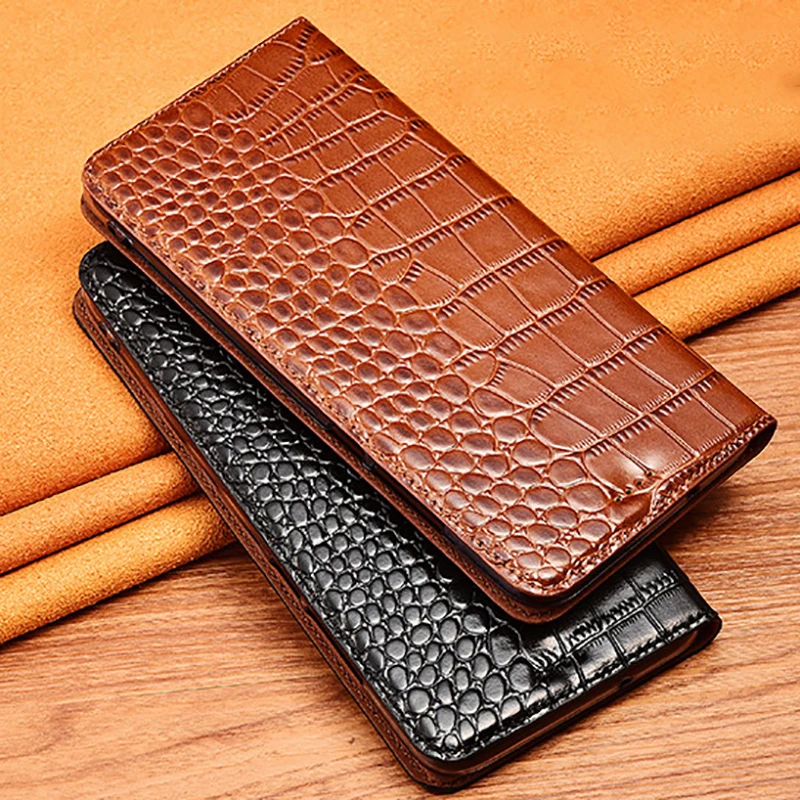 

For Huawei P9 P10 P20 P30 P40 P50 Lite Pro Plus Magnetic Flip Cover Crocodile Veins Genuine Leather Luxury Case Cover