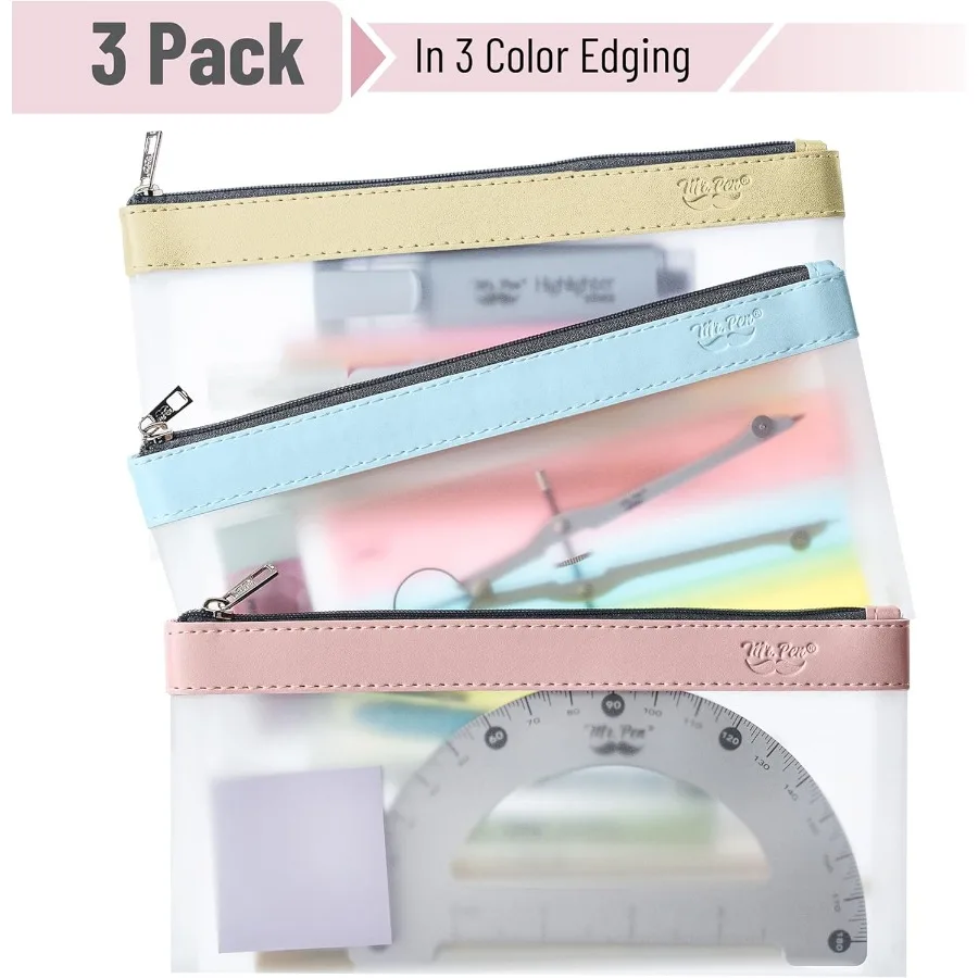 Clear Pencil Pouch 3 Pack for School and Office Use Transparent Pencil Case with Durable Zipper Ideal for Storing Pens Pencils