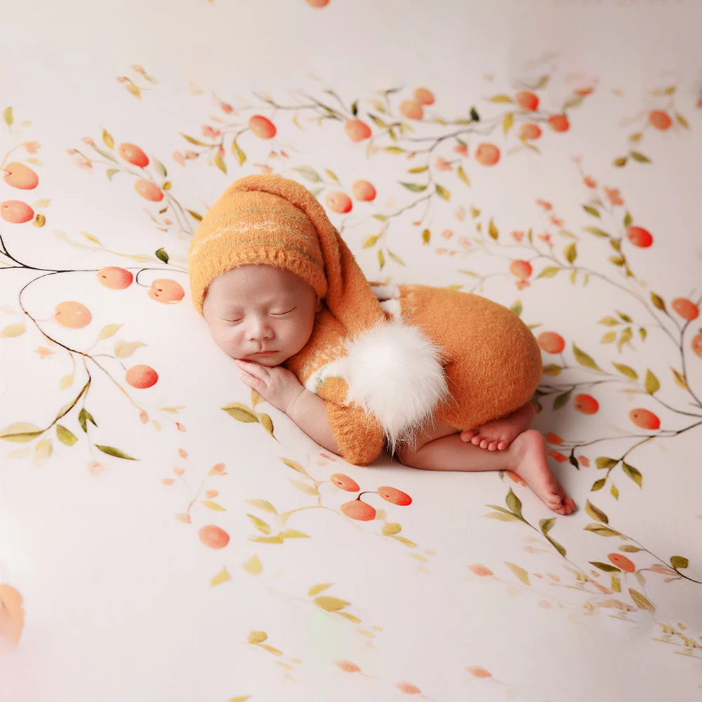 الوليد التصوير الدعائم حزمة البرتقال محبوك رومبير الطفل الأبيض أفخم دمية دب دمية للطفل استوديو الصور الخريف موضوع تبادل لاطلاق النار