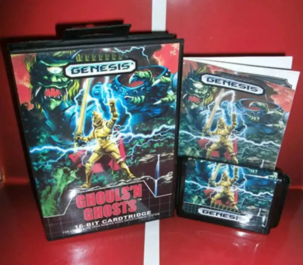 Ghouls'n Ghosts com caixa e cartucho manual para cartão de jogo Sega MD de 16 bits, sistema Megadrive Genesis