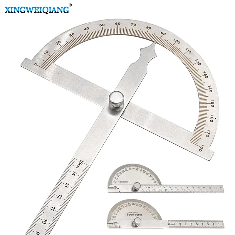 180 Degree Adjustable Protractor Stainless Steel Angle Gauge 0-100mm/14mm/15mm Round Head Caliper Measuring Ruler