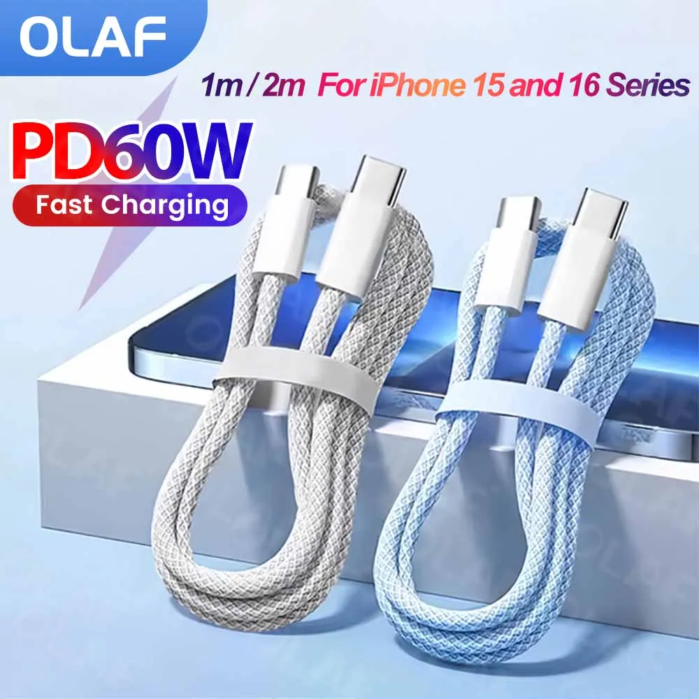 

USB C to Type C Color Cable For Apple iPhone 15 16 PD 60W Type C Fast Charging Data Cable For Samsung Xiaomi USB C Weaving Cable