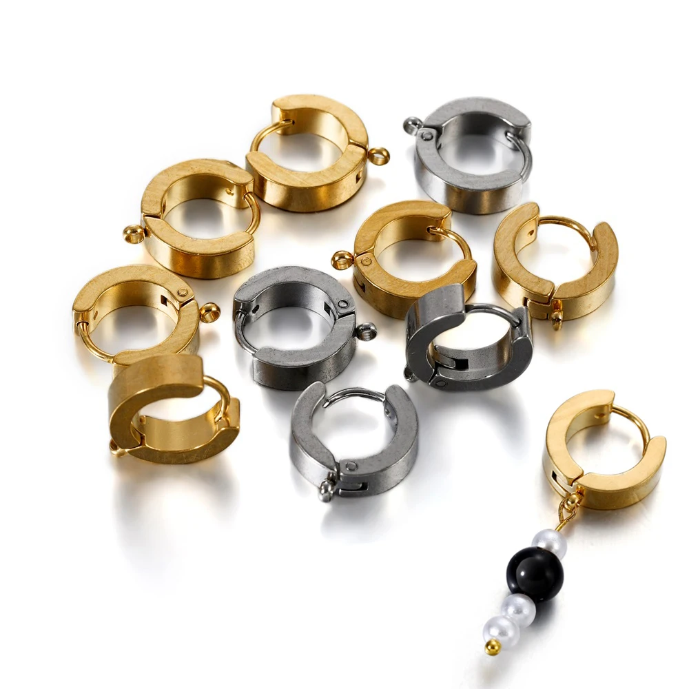10pcs/lot Stainless Steel Gold Huggie Earring Hooks Ear Post Findings for Clips DIY Jewelry Components Accessories