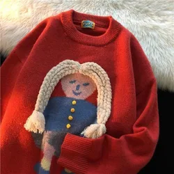 Korobov Cartoon 3D Decoration Knitwear Jacquard Vintage Sweet O Neck Pullovers Womens Clothing Sweater Korean Fashion Suéteres