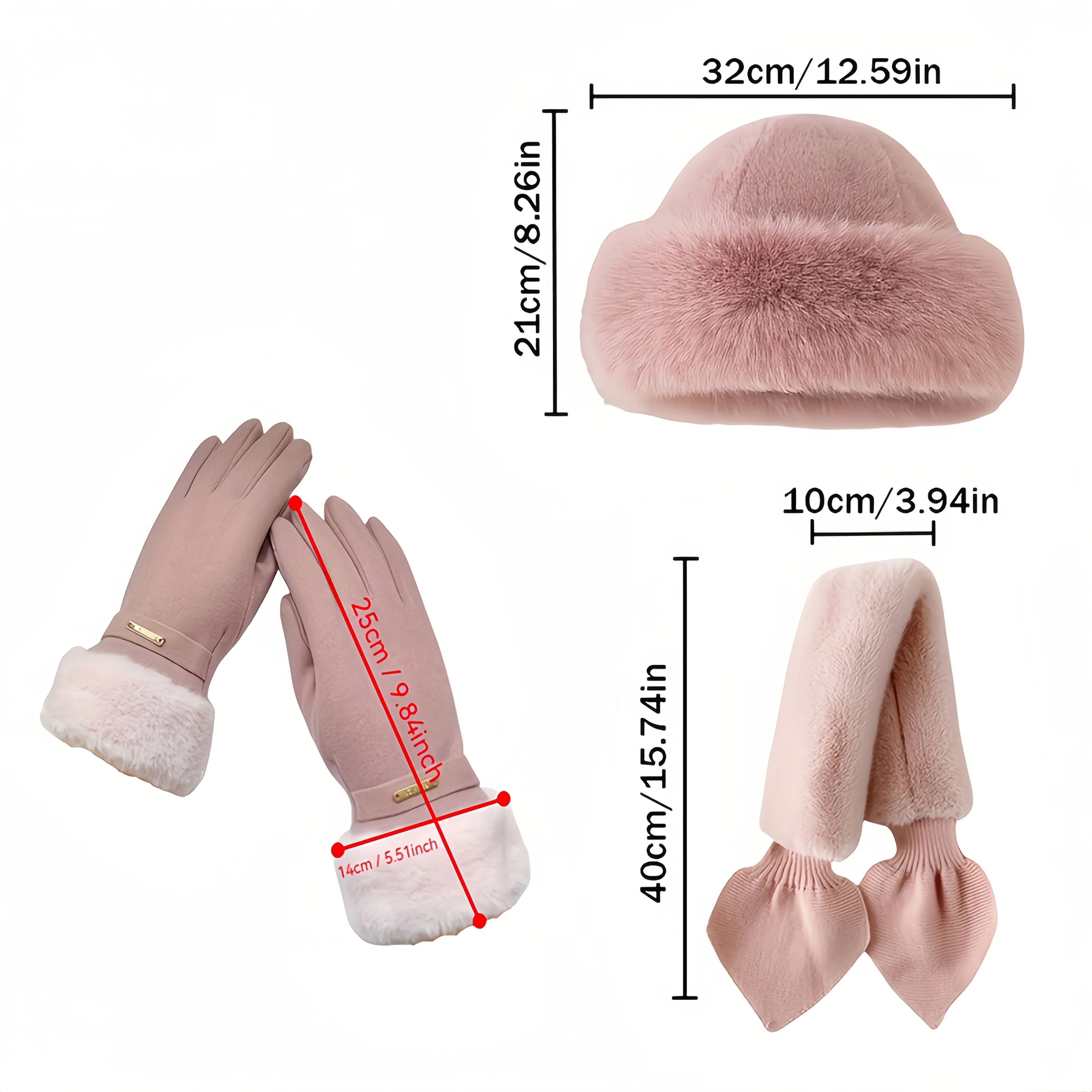 3-piece Winter Warm Accessory Set Including Stylish Touch Screen, Finger Leakage Gloves, Cross Thickened Scarf, and Plush Hat
