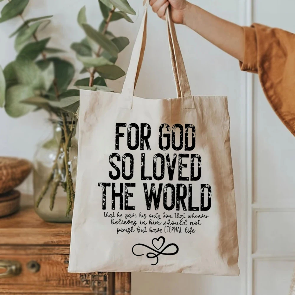 GOD So Loved The World Print Tote Bags Jesus Love U Ladies Shoulder Bag Shopping Bag Large Capacity Canvas Women Elegant Bags