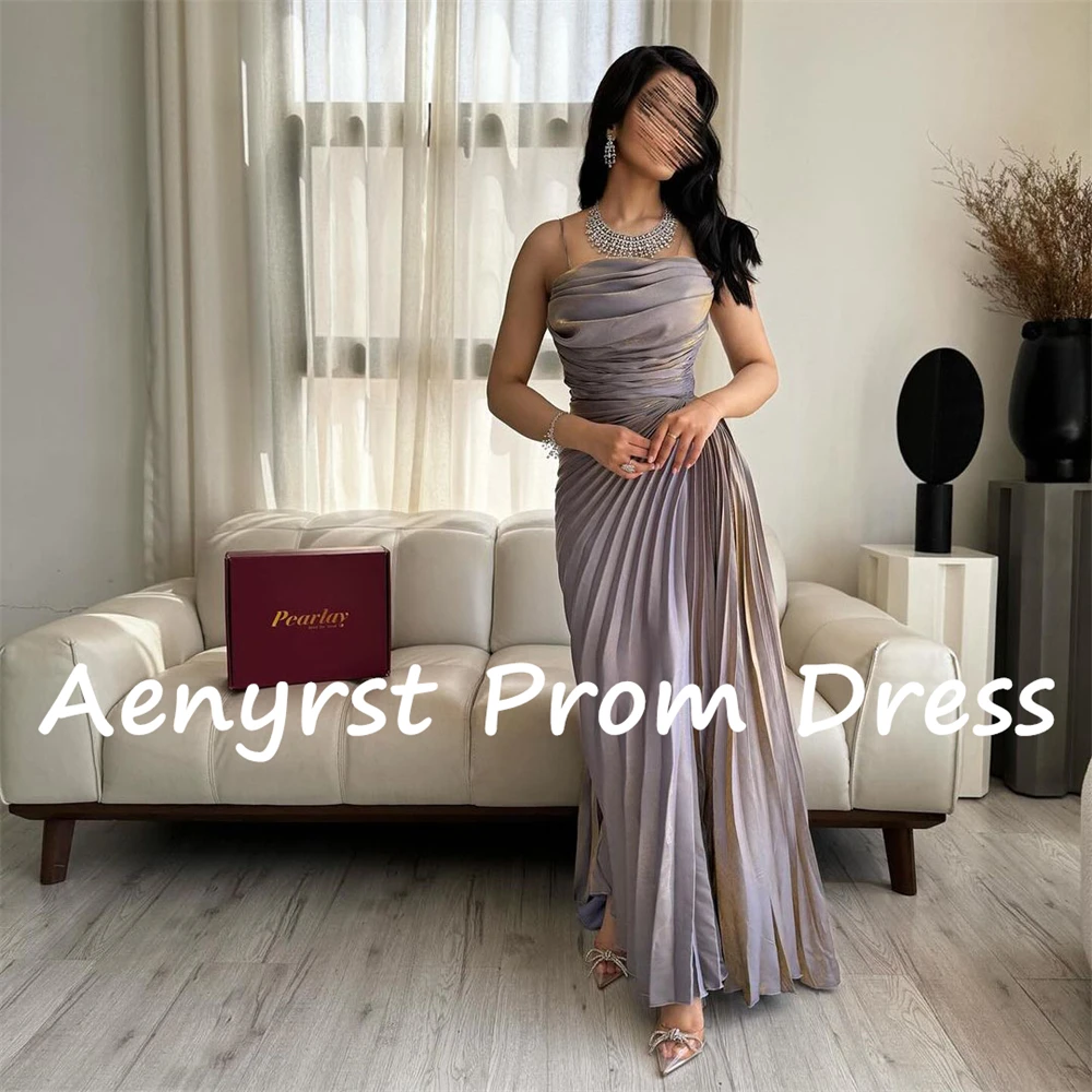 Aenyrst Saudita Strapless Plissado Prom Vestidos A Linha de Cetim Vestidos de Noite Formais Mulheres personalizadas Tornozelo Comprimento Dinner