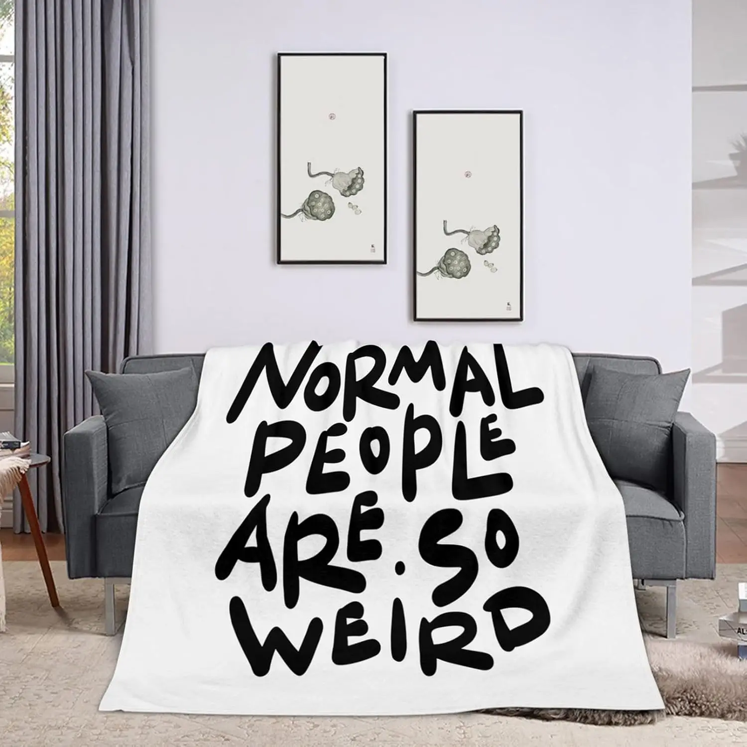 Large Black Hand Letter Weird People Slogan Simple White Blanket, Warm Cozy Blanket, Funny Decor Gift For Bedroom Rest Use
