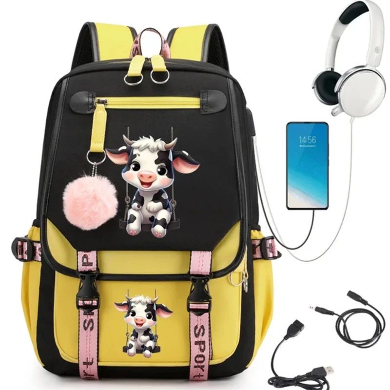 Tas sekolah Anime koboi sapi untuk anak perempuan remaja tas ransel siswa sekolah tinggi tas punggung kartun ransel pengisi daya Usb Mochila