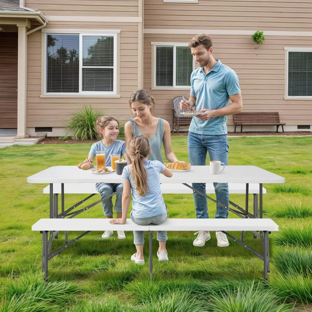 

Складной стол с 2 скамьями, набор для пикника и кемпинга 6 футов, портативная мебель для улицы и дома для работы